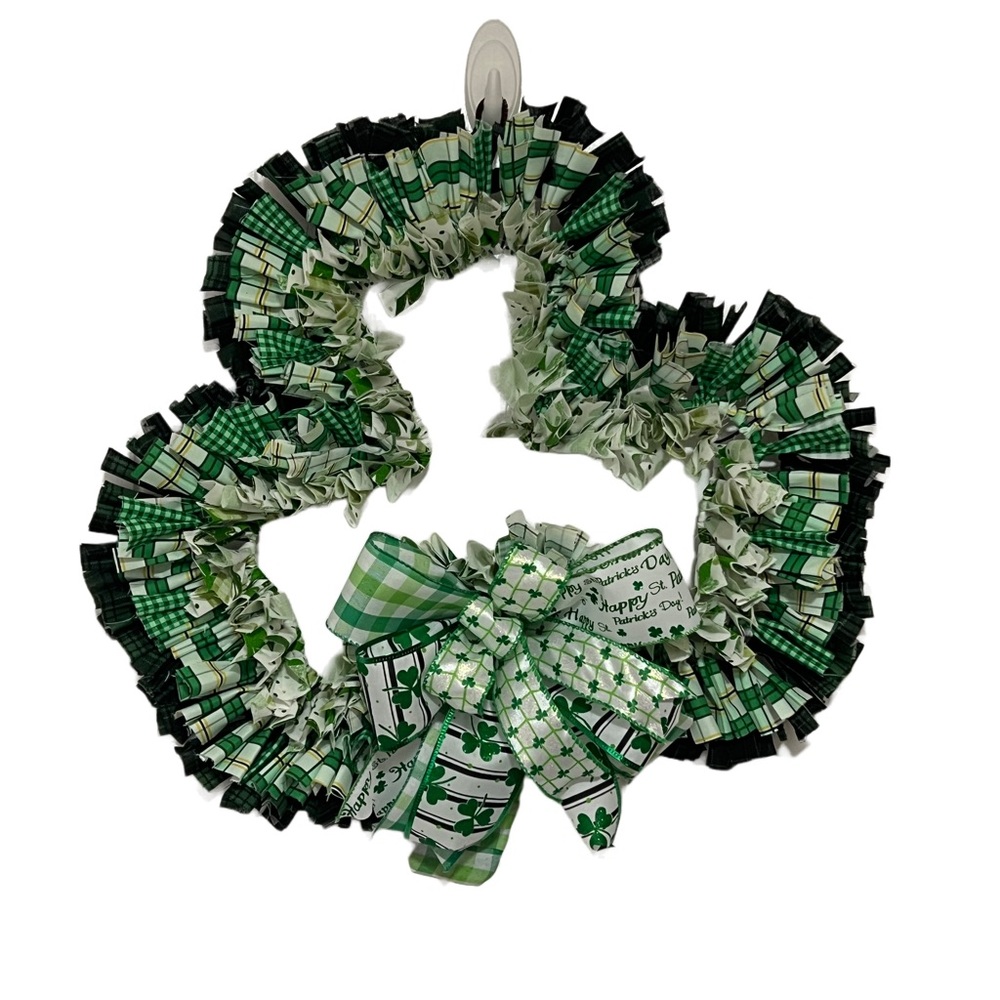 Handmade St.Patrick’s Day Shamrock Rag Wreath for you front door